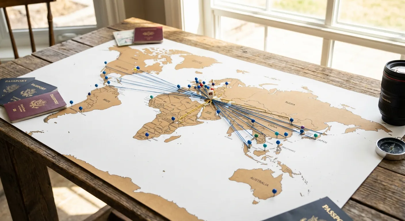 Dünya haritası üzerinde Türkiye’yi ve farklı renkte vizesiz gidilebilen ülkeleri gösteren modern bir infografik